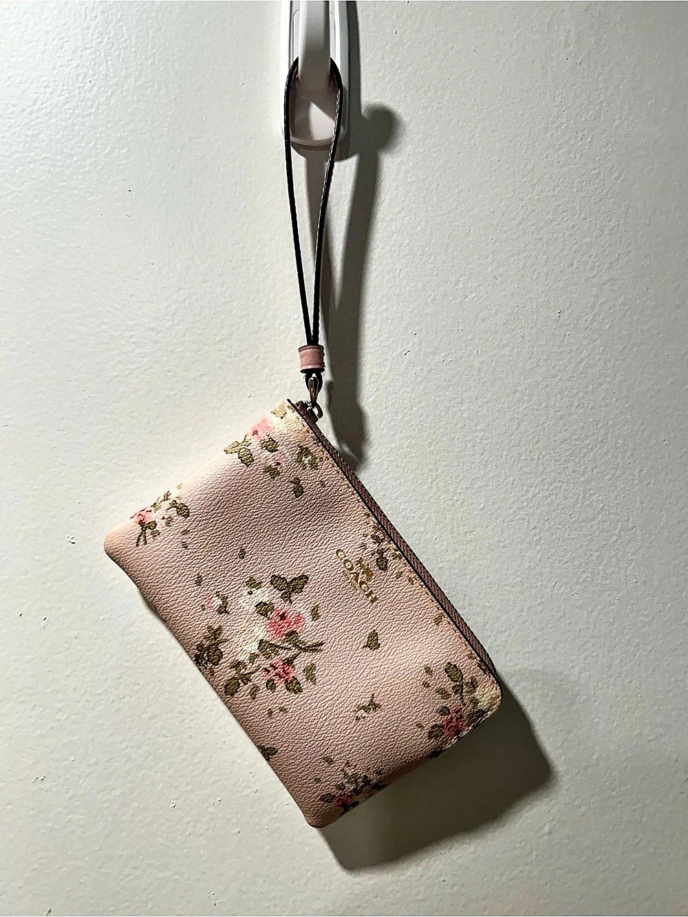 Coach Blush Pink Floral Corner Zip Wristlet Clutch